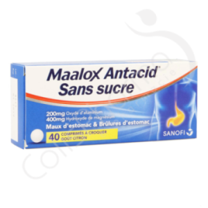 Maalox Antacid Citroensmaak Zonder Suiker 200 mg/400 mg - 40 kauwtabletten