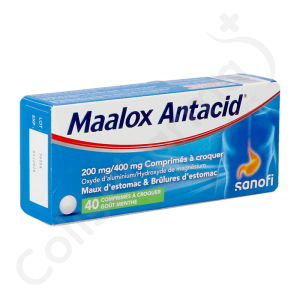 Maalox Antacid Goût Menthe 200 mg/400 mg - 40 comprimés à croquer