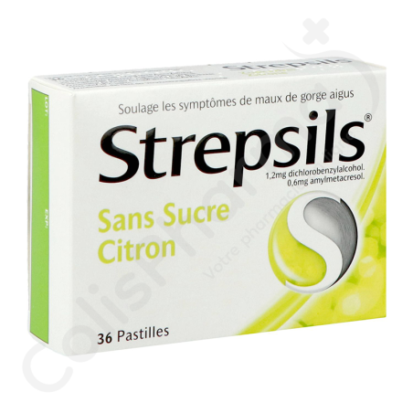 Strepsils Sans Sucre Citron - 36 pastilles