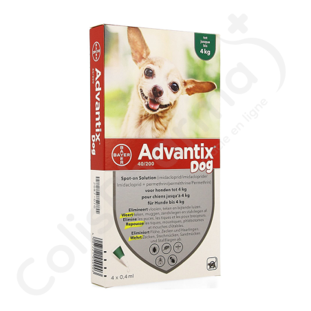Advantix Dog 40/200 Chiens < 4 kg - 4 pipettes de 0,4 ml Advantix Dog 40/200 Chiens < 4 kg - 4 pipettes de 0,4 ml