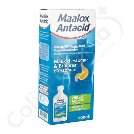 Maalox Antacid Muntsmaak Zonder Suiker 230 mg/400 mg - Suspensie voor oraal gebruik 250 ml