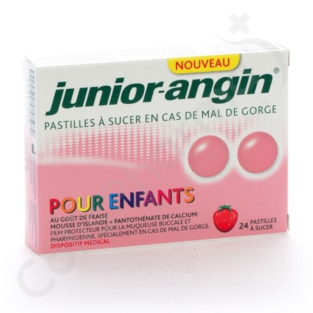 Junior-Angin Enfant Goût Fraise - 24 pastilles à sucer Junior-Angin Enfant Goût Fraise - 24 pastilles à sucer