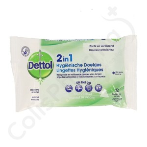 Dettol 2 en 1 - 12 lingettes hygiéniques