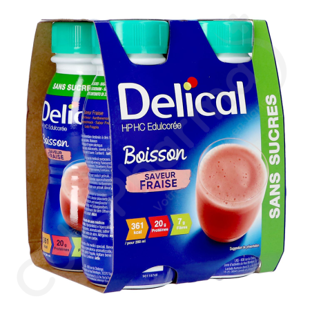 Delical Gezoete Drank HP/HC Suikervrije Aardbei - 4x200 ml