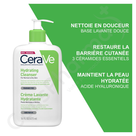 CeraVe Crème Lavante Hydratante Peau Normale à Sèche - 473 ml