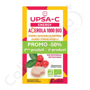 UPSA-C Energy Acerola 1000 mg - 60 comprimés à croquer - PROMO 2e à -50%