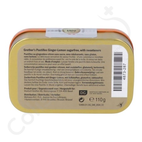 Grether's Keelpastilles Gember-Citroen Zonder Suiker - 110 g