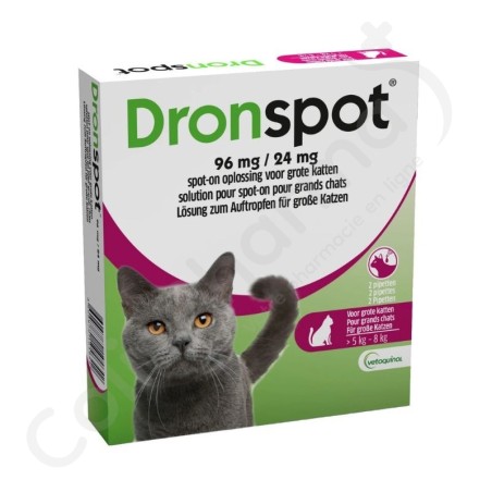 Dronspot 96 mg/24 mg Grote Katten (5-8 kg) - 2 pipetten