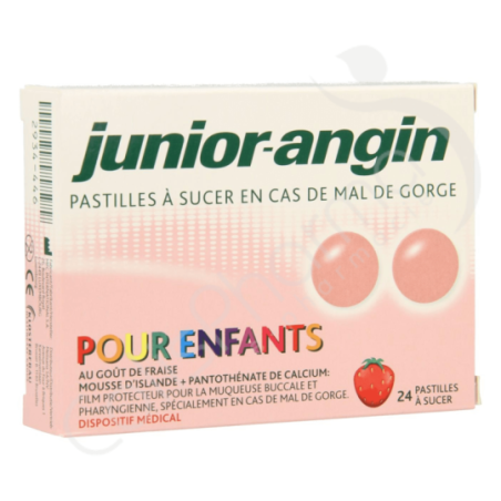 Junior-Angin Enfant Goût Fraise - 24 pastilles à sucer