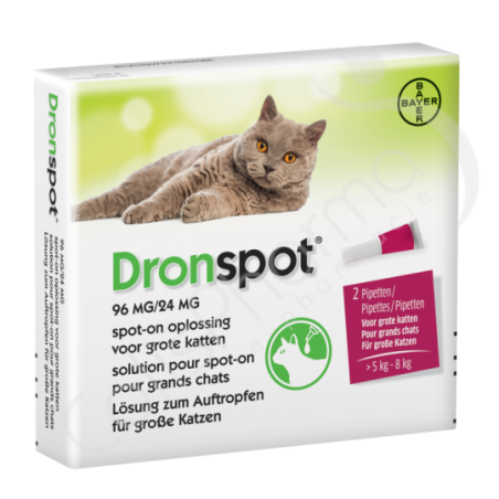 Dronspot 96 mg/24 mg Grote Katten (5-8 kg) - 2 pipetten