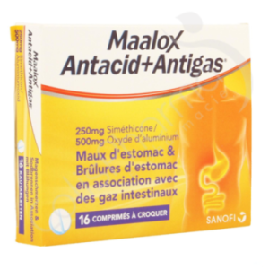 Maalox Antacid+Antigas 250 mg/500 mg - 16 comprimés à croquer