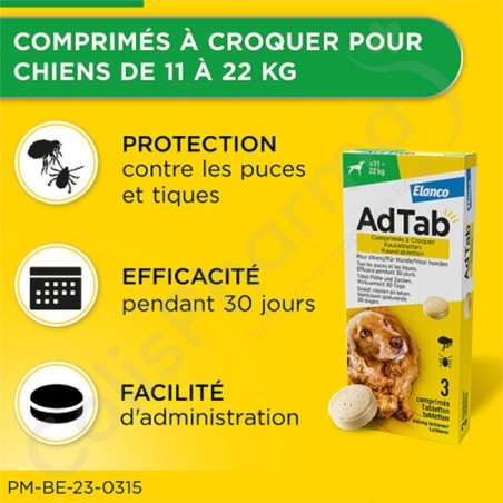 AdTab Chien 11kg - 22kg - 3 comprimés à croquer