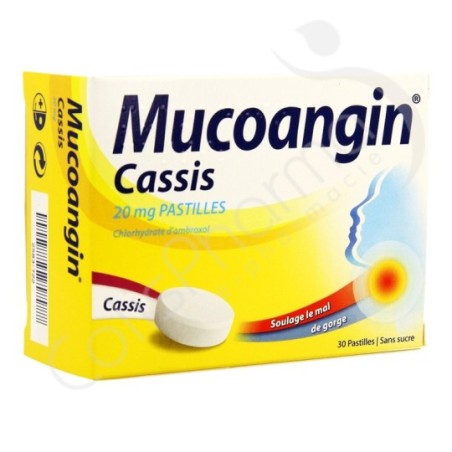 Mucoangin Cassis Sans Sucre 20 mg - 30 pastilles à sucer