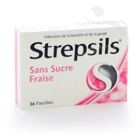 Strepsils Sans Sucre Fraise - 36 pastilles