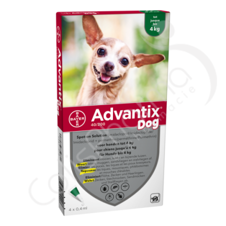 Advantix Dog 40/200 Chiens < 4 kg - 4 pipettes de 0,4 ml