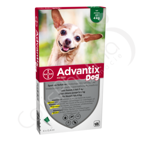 Advantix Dog 40/200 Honden < 4 kg - 4 pipetten van 0,4 ml