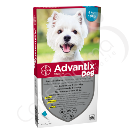 Advantix Dog 100/500 Honder 4-10 kg - 4 pipetten van 1 ml