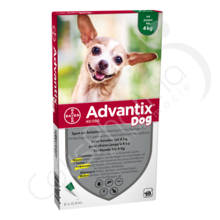 Advantix Dog 40/200 Chiens < 4 kg - 6 pipettes de 0,4 ml