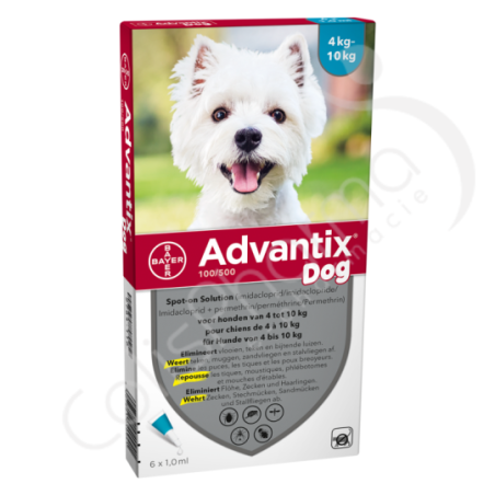 Advantix Dog 100/500 Chiens de 4 à 10 kg - 6 pipettes de 1 ml