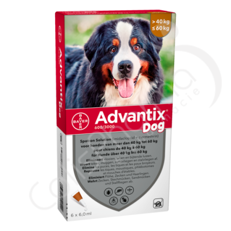 Advantix Dog 600/3000 Honder 40-60 kg - 6 pipetten van 6 ml