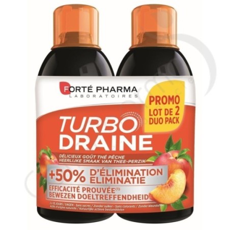 Forté Pharma Turbodraine Thé-Pêche - 2 x 500 ml