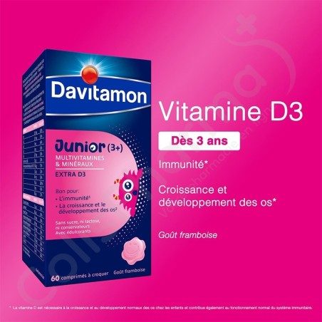 Davitamon Junior Multivitaminen Framboos - 60 tabletten