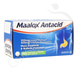 Maalox Antacid Goût Menthe 200 mg/400 mg - 100 comprimés à croquer